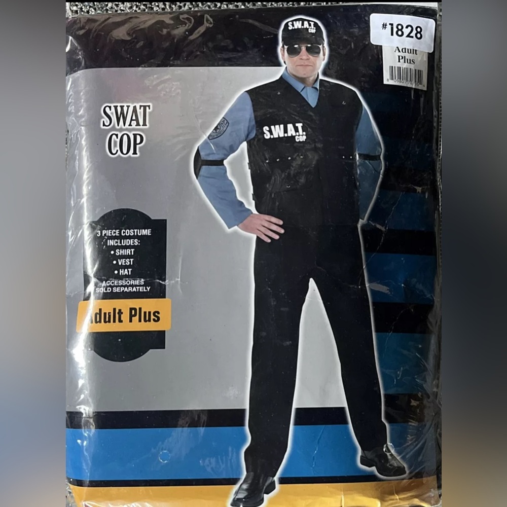 BRAND NEW Men’s Adult Plus SWAT COP POLICE FBI Halloween Shirt Vest Hat Costume